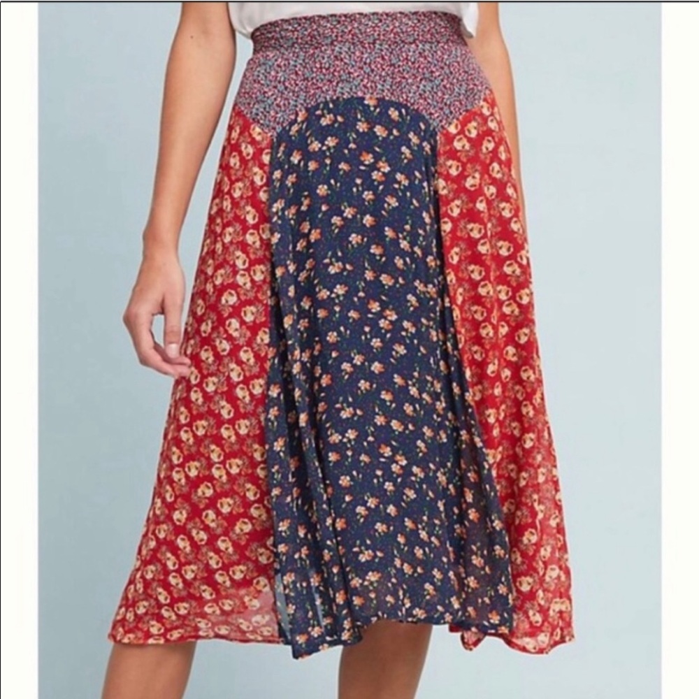 Anthropologie Meadow Rue frilly midi flowy floral skirt cottage core Size 8 - Picture 3 of 15